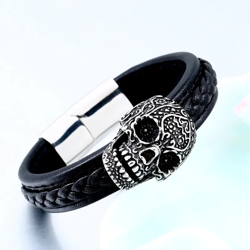 Punk Titanium Steel Skull Bracelet for Men