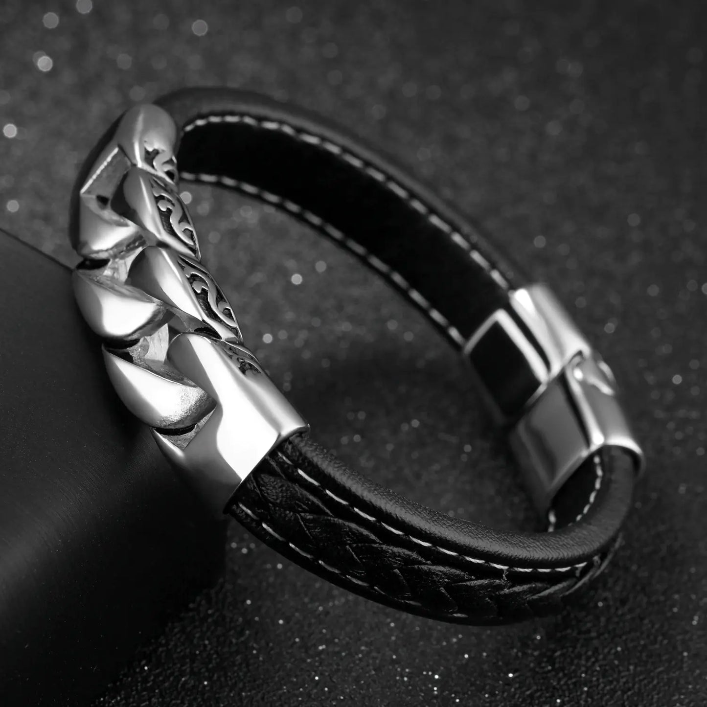 OPK Punk Style Titanium Steel Men's Leather Bracelet