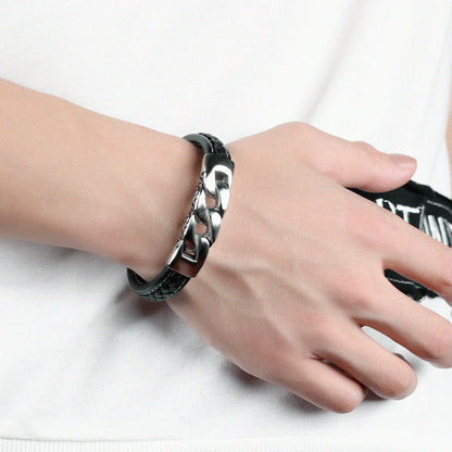 OPK Punk Style Titanium Steel Men's Leather Bracelet