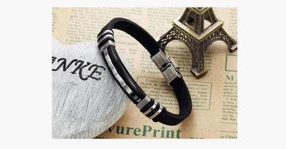 Men's Korean Style Titanium Steel Leather Bracelet