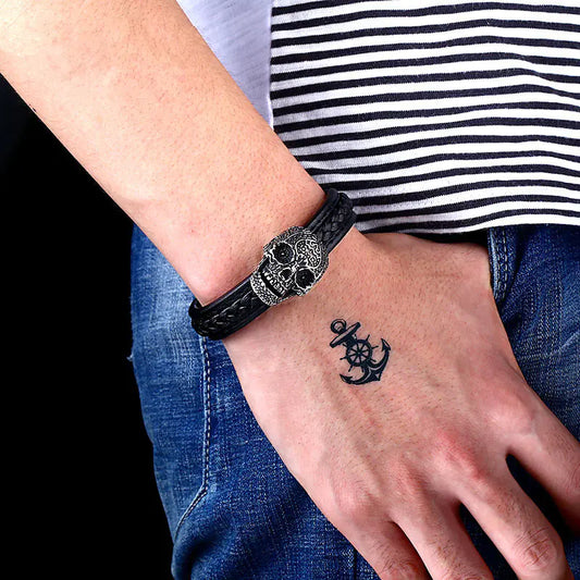 Punk Titanium Steel Skull Bracelet for Men