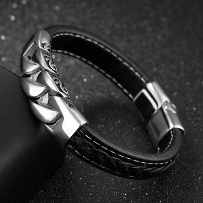 OPK Punk Style Titanium Steel Men's Leather Bracelet