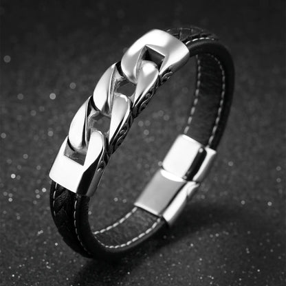OPK Punk Style Titanium Steel Men's Leather Bracelet