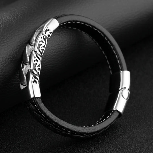 OPK Punk Style Titanium Steel Men's Leather Bracelet