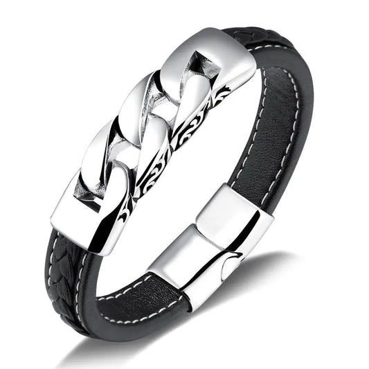 OPK Punk Style Titanium Steel Men's Leather Bracelet