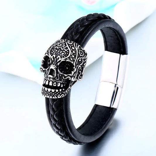 Punk Titanium Steel Skull Bracelet for Men